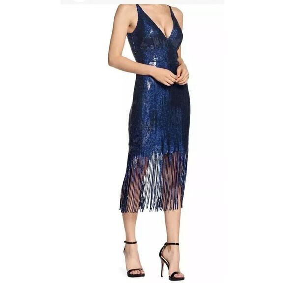 Dress The Population Dress Sz XXL Blue Sequin Fringe Formal Party Wedding Plus - Picture 1 of 6